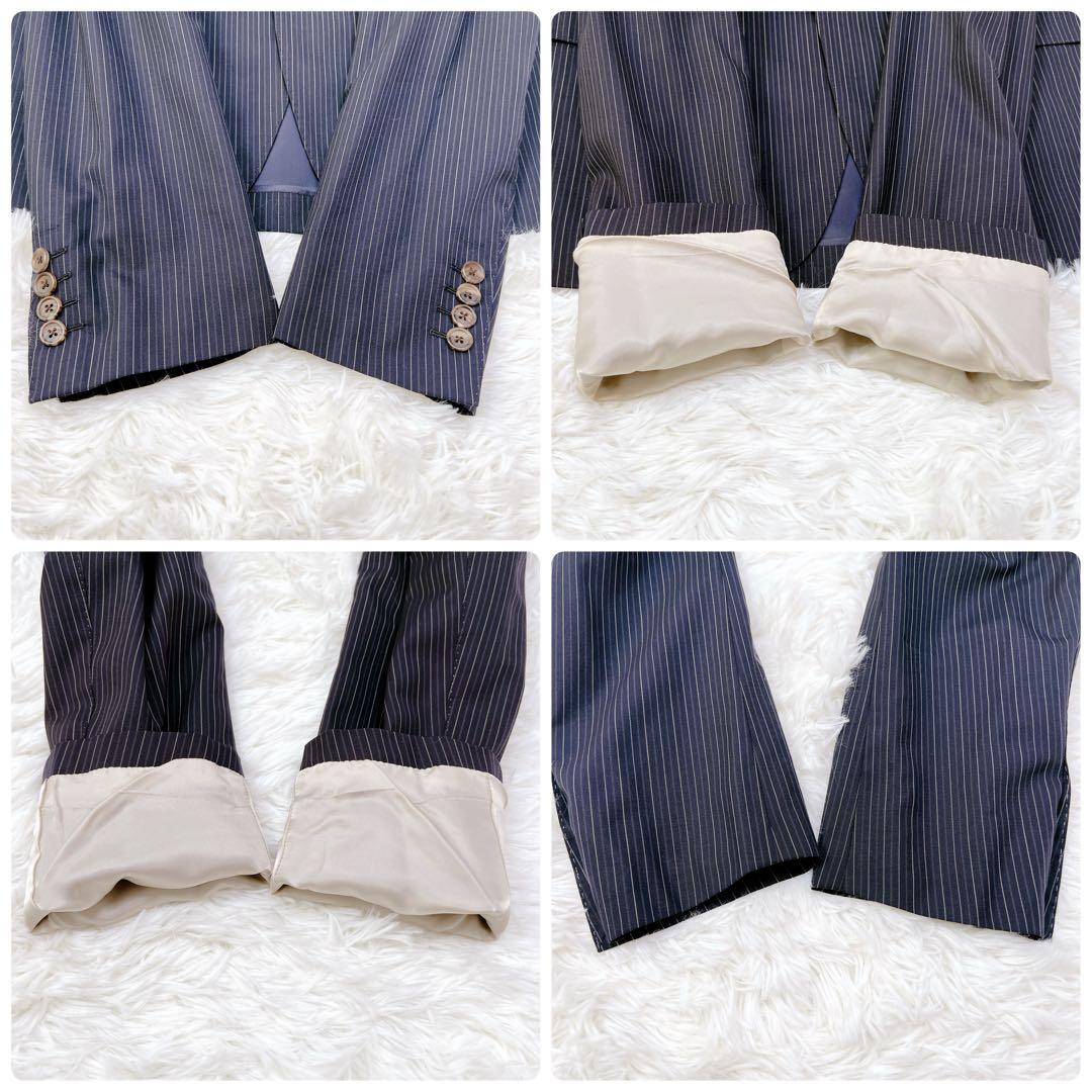 ✨希少✨ ポールスミス 花柄裏地 スーツ セットアップ 黒 紺 ストライプ L