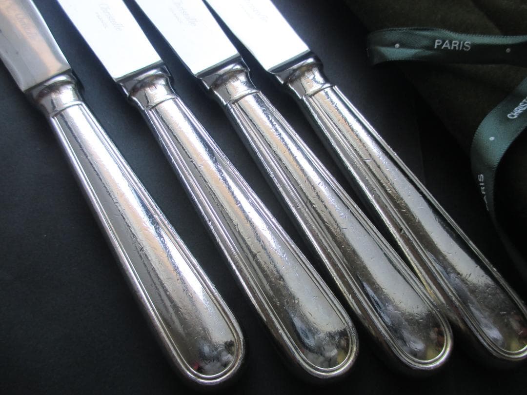 ☆仏蘭西銀器クリストフルシルバー　テーブルナイフ４本セット　アルビ　収納袋入り