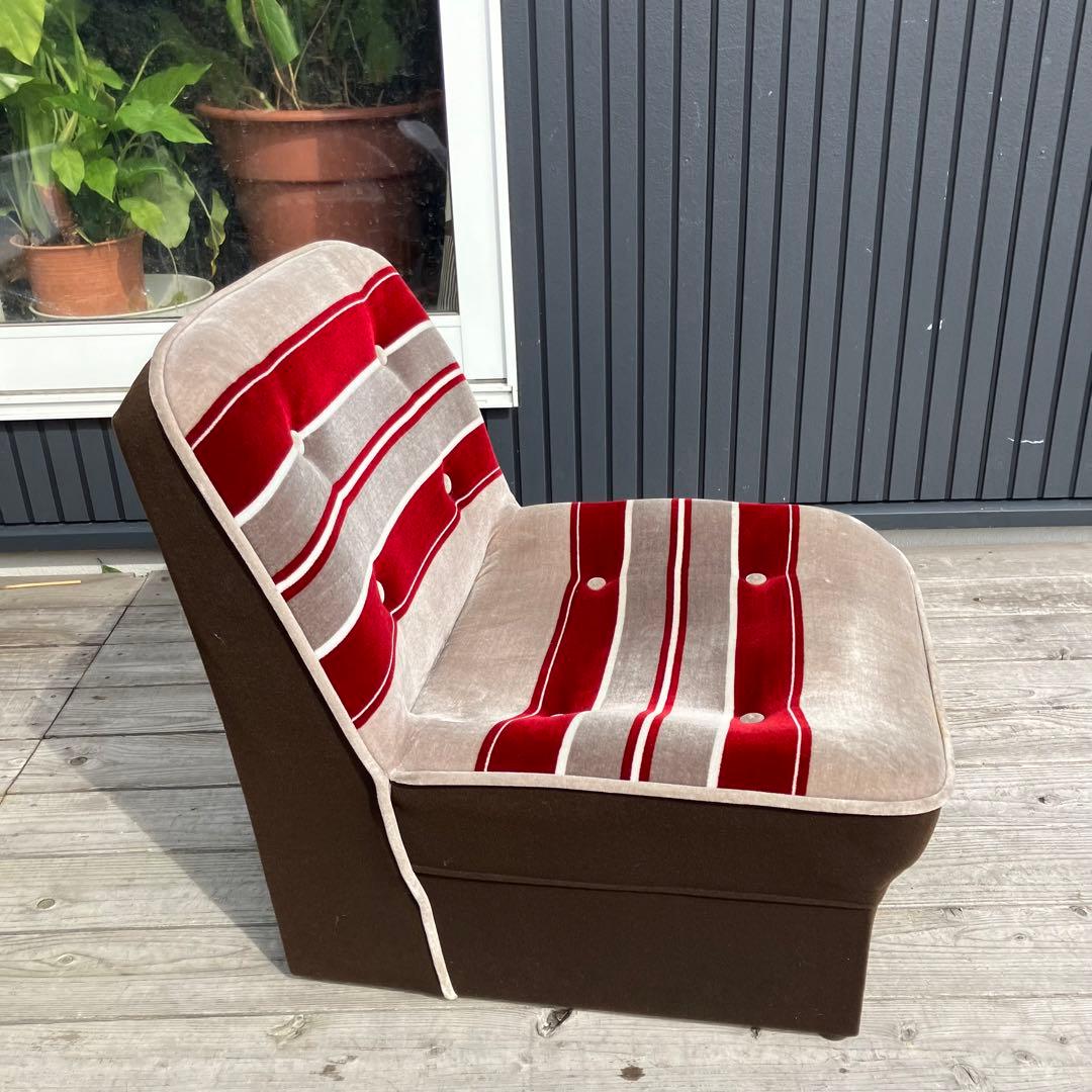 昭和レトロ ベロアストライプソファー  1人掛けソファー 当時物 ヴィンテージ