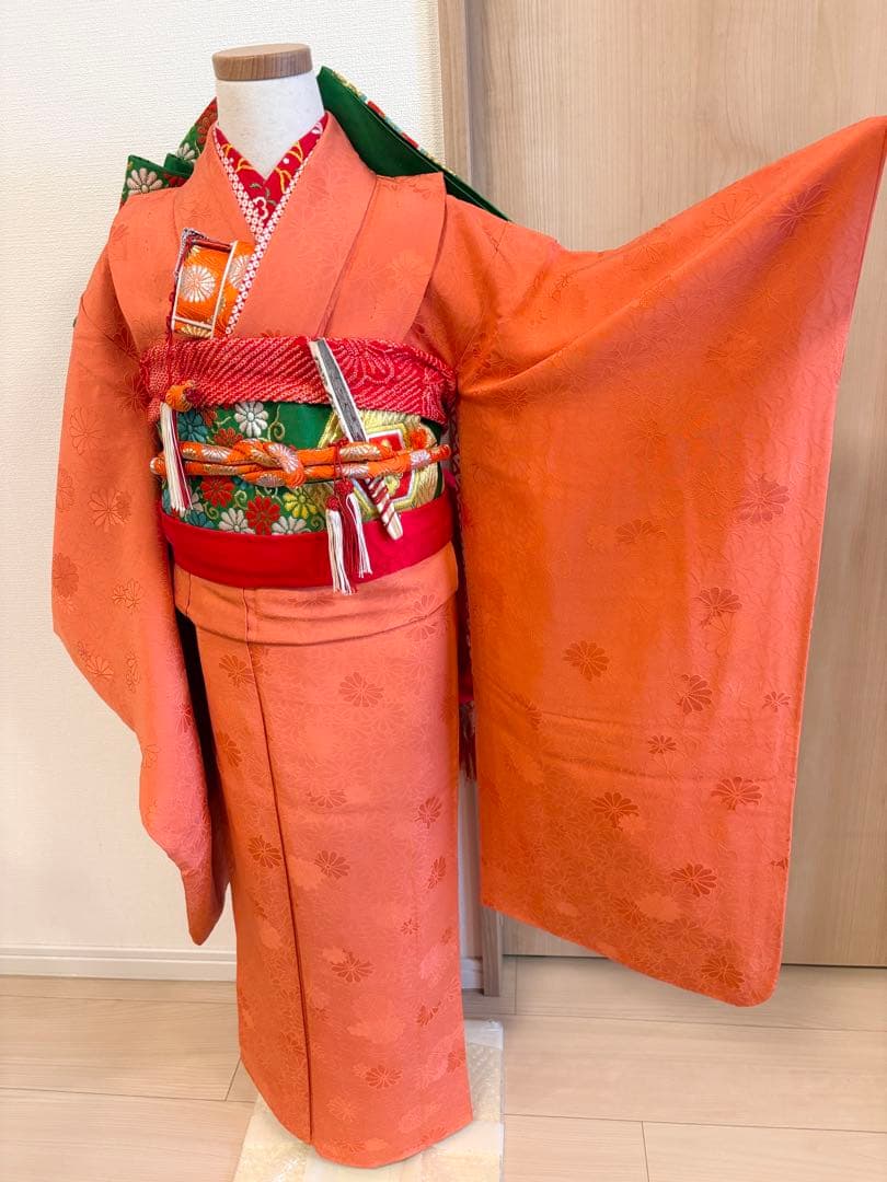 七五三 7歳 祝い着 フルセット 正絹 無地 地紋 レトロ M2505271