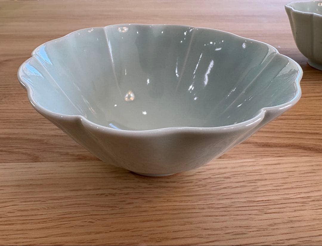 土井善男　緑白釉4,5寸輪花鉢 ３個セット&１個おまけ