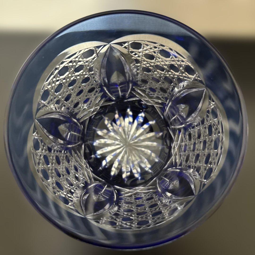 江戸切子　カガミクリスタル　木村秋男デザイン　ロックグラス　青