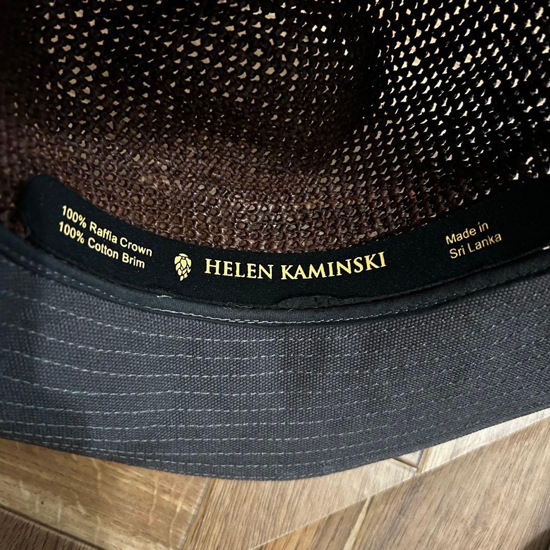 ヘレンカミンスキー ラフィアハット 麦わら帽子　ブラウン コットン 異素材コンビ