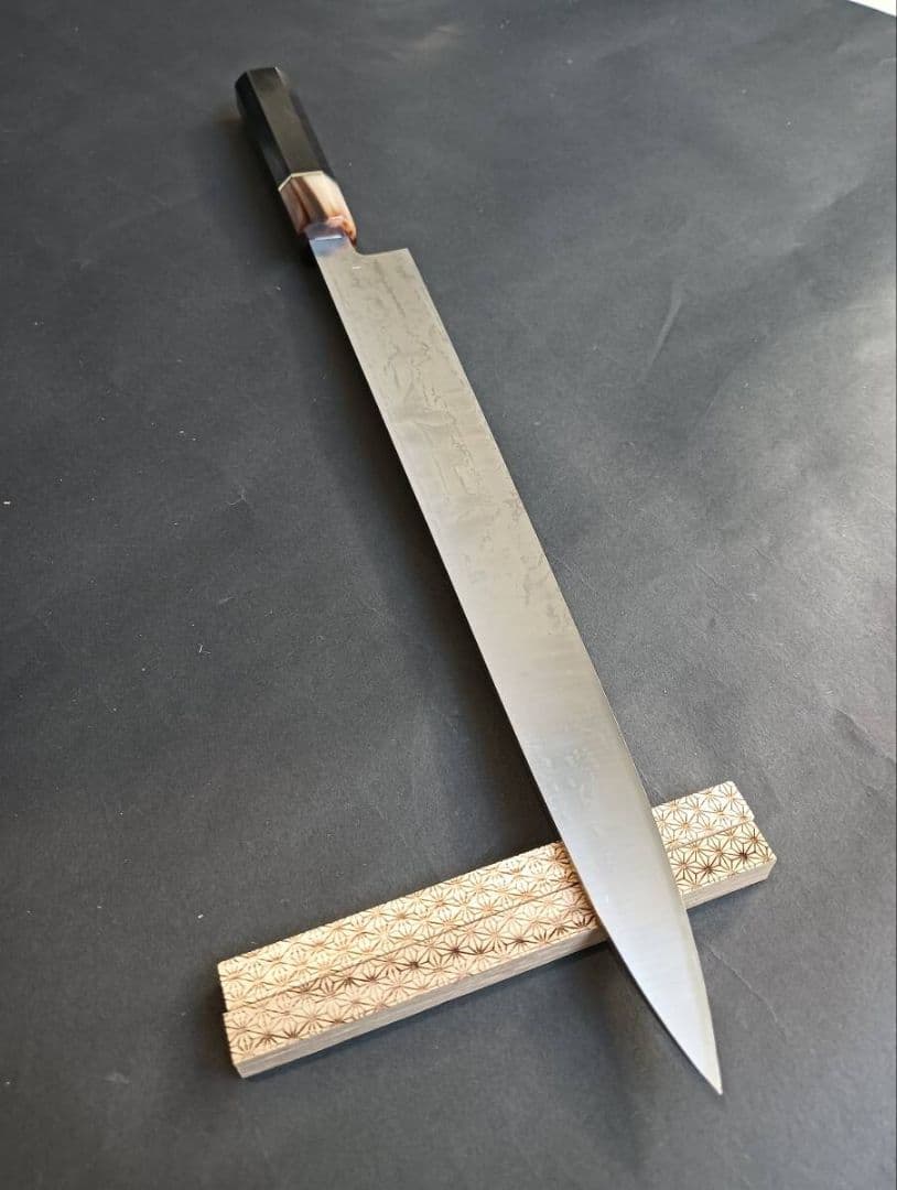 尺寸ステン本焼V金10号柳刃包丁300mm 高級黒檀白水牛八角柄