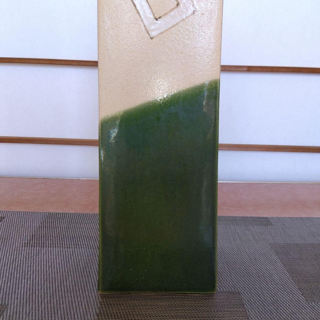 ★ 小原流 織部釉角型花瓶 / 織部焼