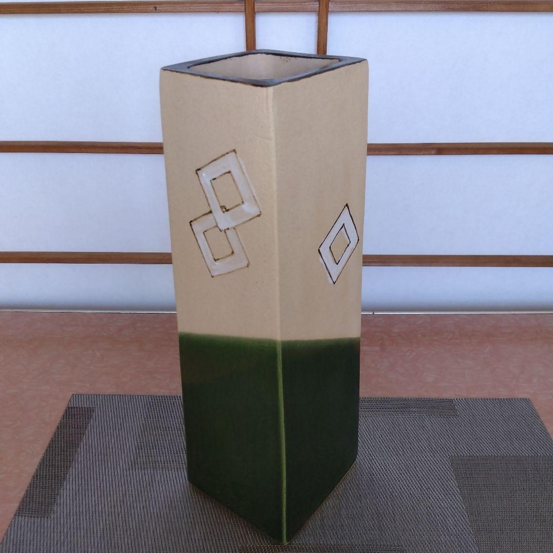 ★ 小原流 織部釉角型花瓶 / 織部焼