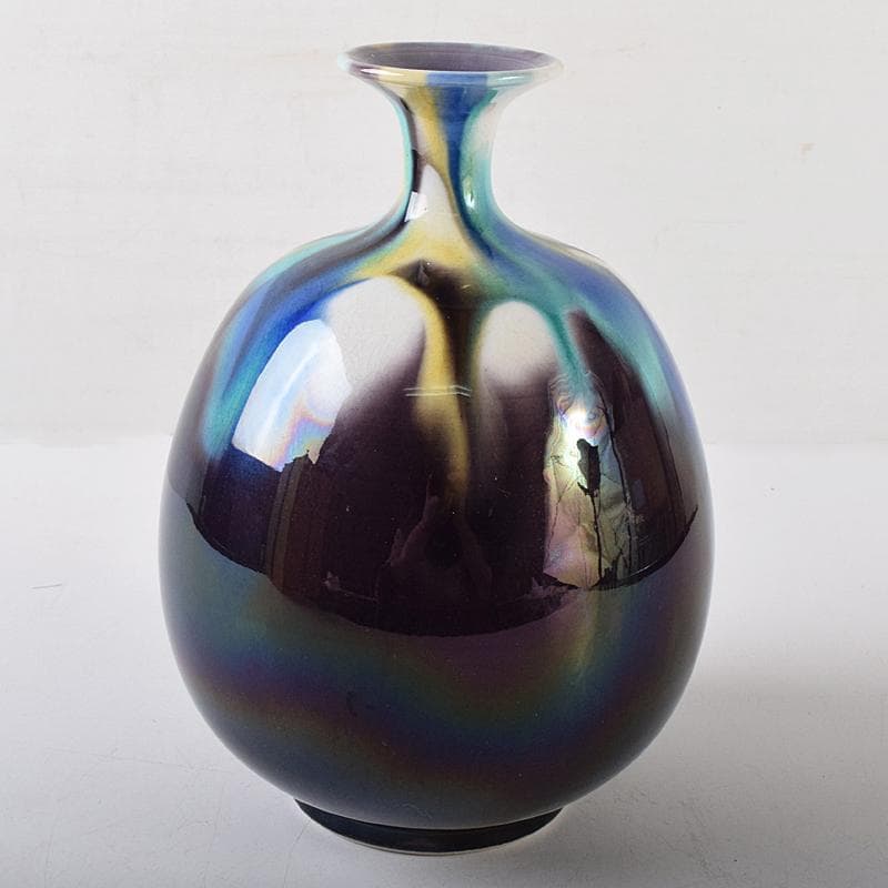 九谷焼　柳雨軒　三代八十吉　徳田正彦作　彩釉　壷　共箱　U　R8706