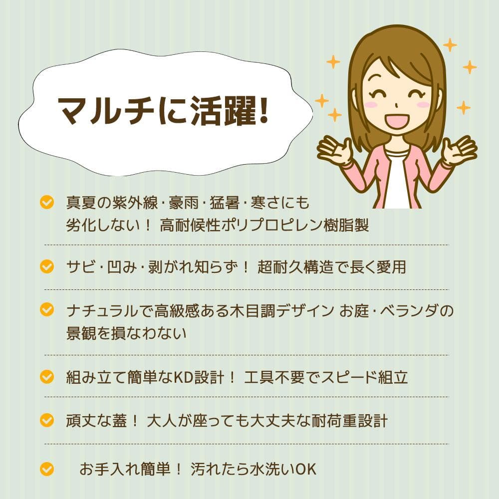 屋外収納ボックス 踏み台タイプ 組み立て簡単　樹脂製　木目調